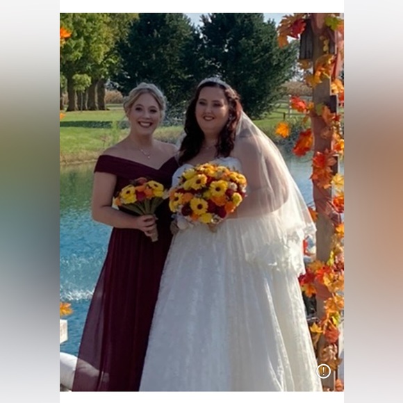 David’s Bridal Bridesmaid OTS Chiffon Burgundy/Wine Gown, size 12,only worn once - Picture 13 of 13